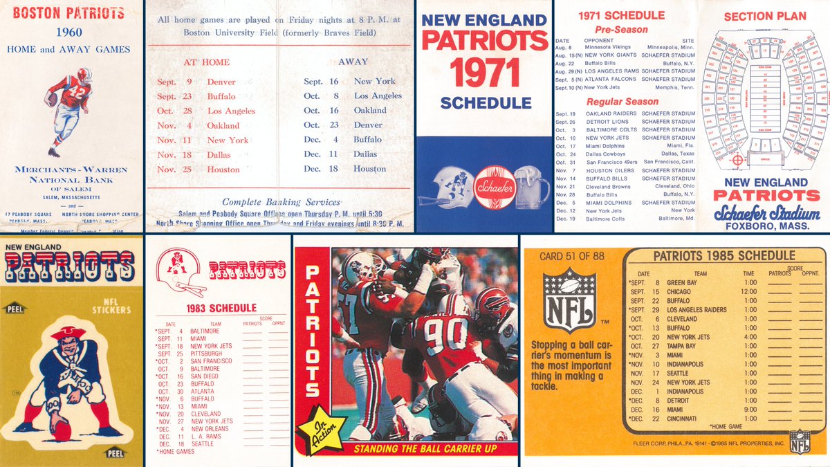 In honor of #WaybackWednesday and the 2-week-aversary of the @nfl #schedule release, let's look back at some of the @patriots schedule cards from years past!

Which is your favorite?
.
.
.
#nfl #schedulerelease #patriots #newengland #vintage #gillettestadium #football #wbw