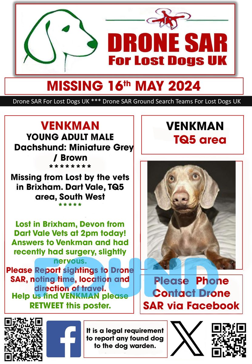 #Reunited VENKMAN has been Reunited well done to everyone involved in his safe return 🐶😀 #HomeSafe #DroneSAR