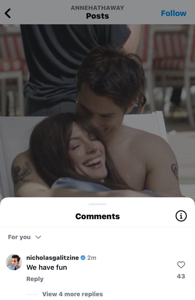 Nicholas Galitzine left a comment under Anne Hathaway’s instagram reel.