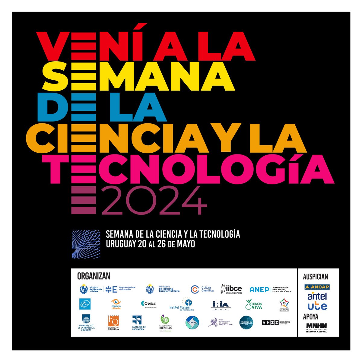 El lunes 20/05 a las 10:15 horas, en el @mnhn_uy se realizará el lanzamiento de la 19ª edición de @UruSemanaCyT La actividad de divulgación científica más grande del país! + 240 actividades + 38 jornadas de puertas abiertas En 60 localidades de los 19 departamentos del #Uruguay