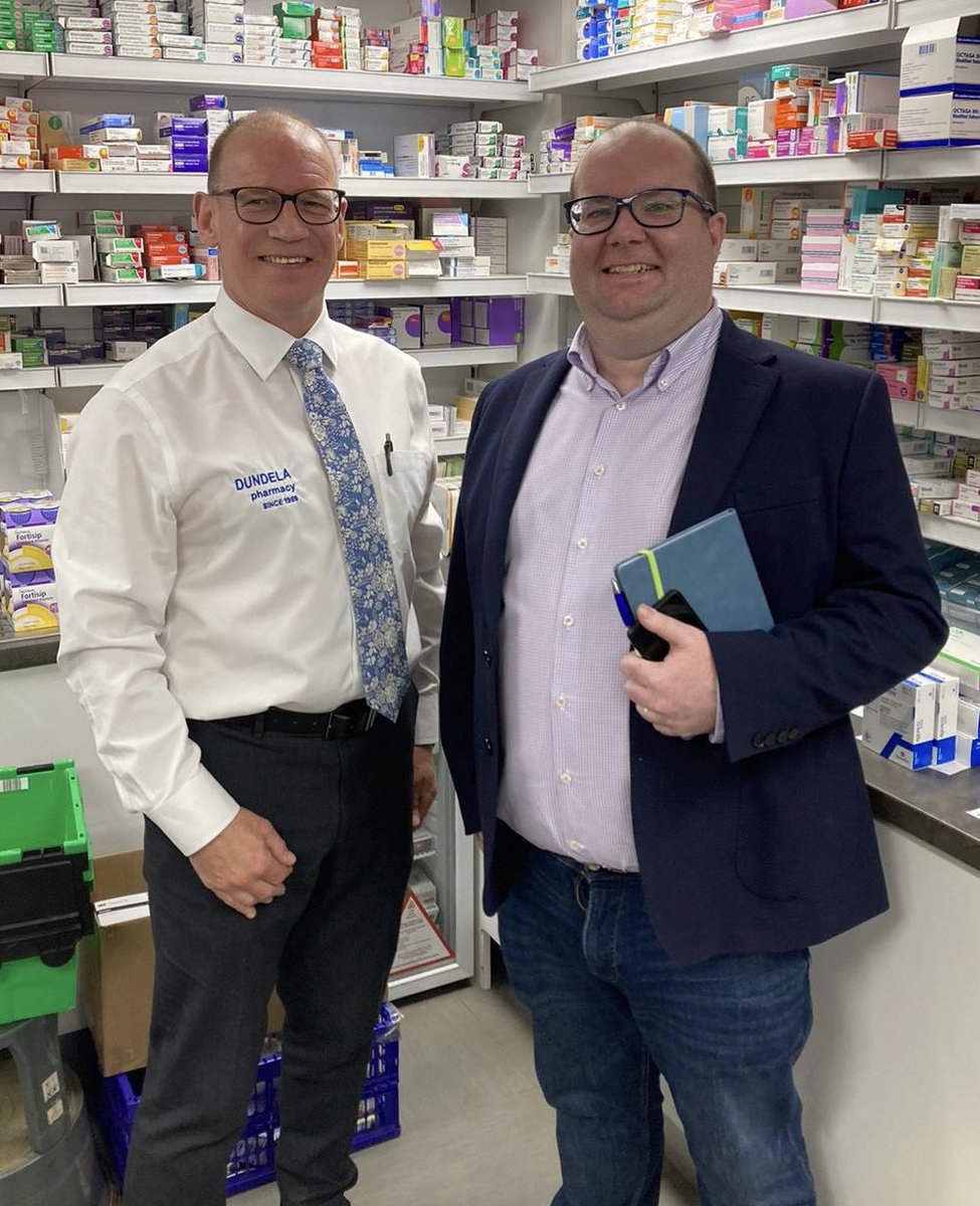 Thank you to <a href="/DavidBrooksMLA/">David Brooks MLA</a> for visiting David and the team at <a href="/DundelaPharmacy/">Dundela Pharmacy</a> today to discuss current pressures facing the community network and the opportunities that exist for community pharmacy to contribute to healthcare reform, if adequately resourced.