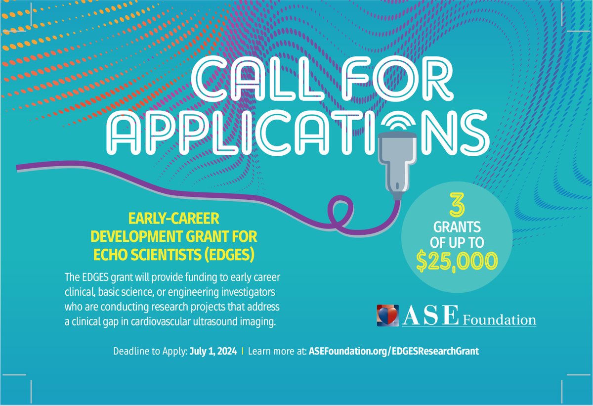 This program awards three grants worth up to $25,000 USD to fund projects that address a clinical gap in cardiovascular ultrasound imaging through research led by an early-career scientist.

Learn more: bit.ly/4dekcIs