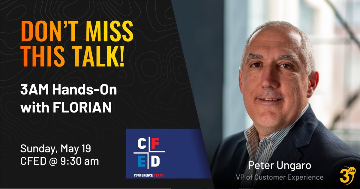 Interested in a hands-on with FLORIAN? You're in luck! This Sunday at 9:30am, 3AM's Peter Ungaro is presenting at the CFED West Conference and Expo in Indian Wells, California! Definitely not one to miss. We'll see you there! #3AMInnovations #FLORIAN #CFEDWest2024