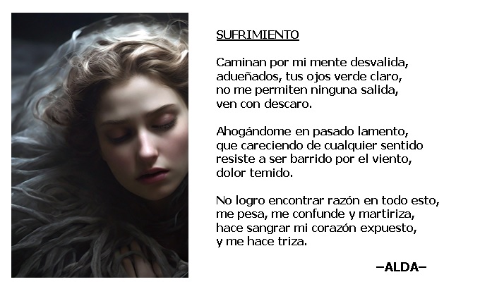 alda_pascuzzo's tweet photo. Caminan por mi mente desvalida,
adueñados, tus ojos verde claro,
no me permiten ninguna salida,
ven con descaro.

Ahogándome en pasado lamento,
que careciendo de cualquier sentido
[...]

–ALDA–
#ViernesDePoesía @yioryidelgado
#LaVidaEnVersos #17mayo #Estrofa #Sáfica https://t.co/MPqRiY0pkJ