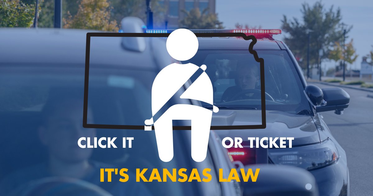 Beginning Sunday, May 19, and continuing through June 2, we are participating with other Kansas law enforcement agencies in the 2024 #ClickItorTicket campaign.

These extra patrols are primarily aimed at enforcing seatbelt and child safety seat violations, as well as intoxicated