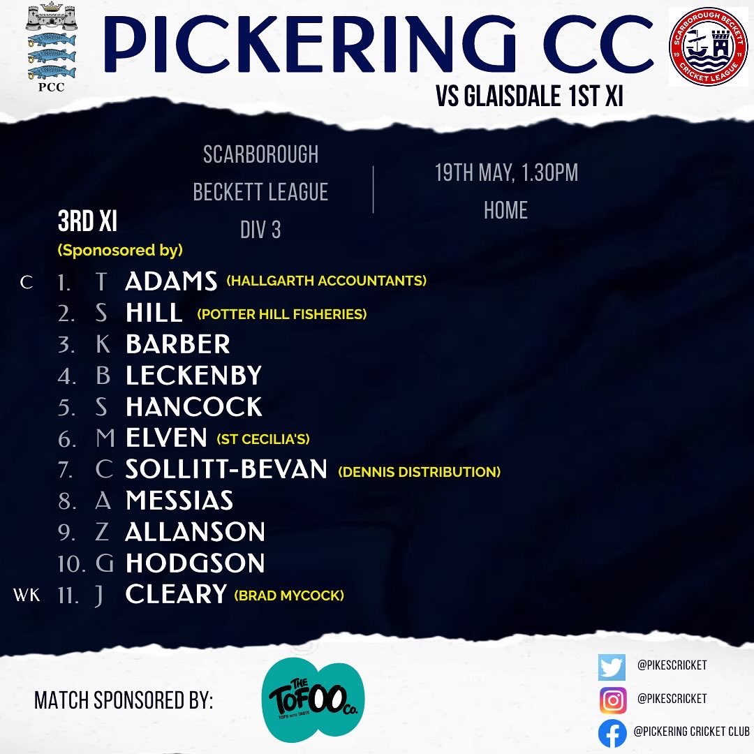 🚨Weekend Teams🚨

Another 3 league games with a 1st XI cup game on Sunday as well this weekend, keep an eye out for that team announcement soon! Pikes hoping to build on a great start to the season with a few changes across all 3 sides.