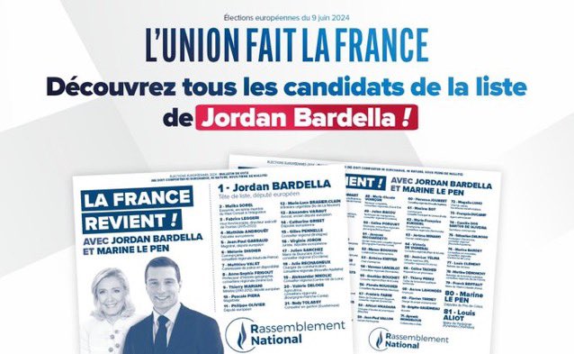 👉 C’est avec un grand honneur que je figure en 53e position sur la liste de @J_Bardella pour les élections européennes du 9 juin prochain. Découvrez nos 81 candidats aux élections européennes du 9 juin : ➡️ vivementle9juin.fr/candidats Pour vous défendre 🇫🇷 #VivementLe9Juin !