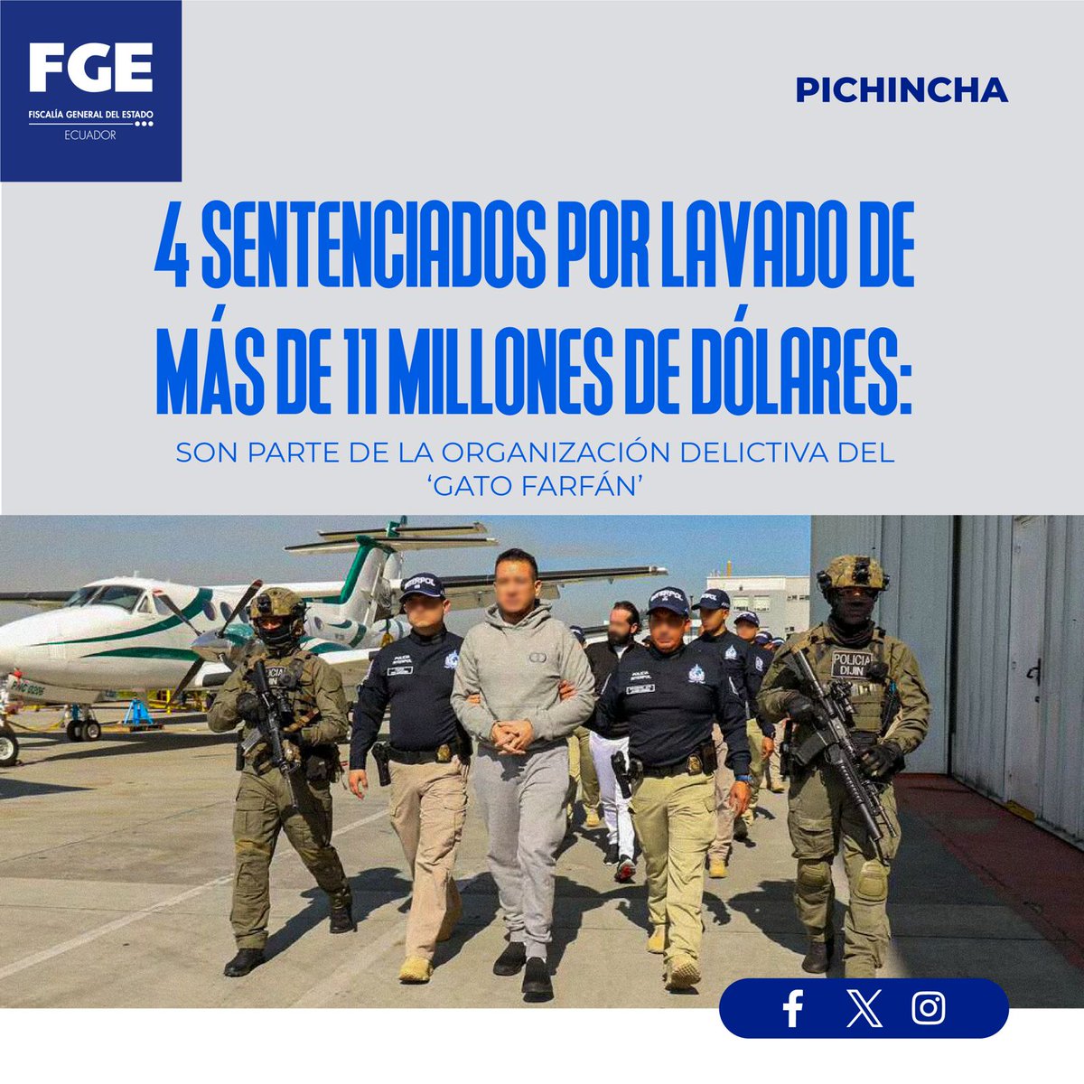 #ATENCIÓN | #Pichincha: con base en las pruebas justificadas por #FiscalíaEc, miembros de la organización liderada por alias ‘Gato Farfán’ son sentenciados por #lavadodeactivos. Detalles ⬇️ 🌐 acortar.link/tpkc7P