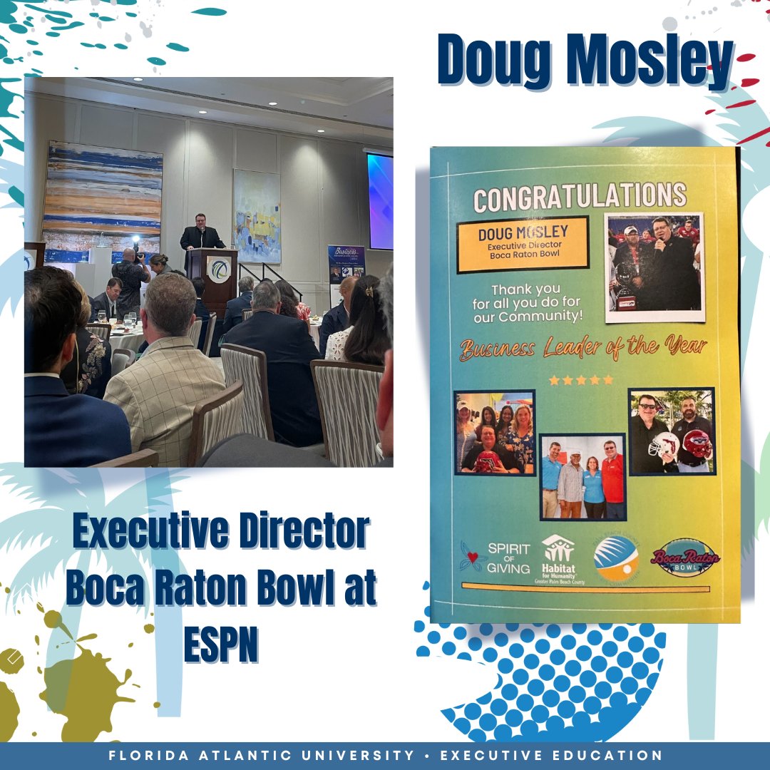 At the Greater Boca Raton Chamber of Commerce Awards Luncheon, congrats to Doug Mosley for being honored as business leader of the year! Thanks to Doug for being a great partner with our program! @ESPNWestPalm @BocaBowl