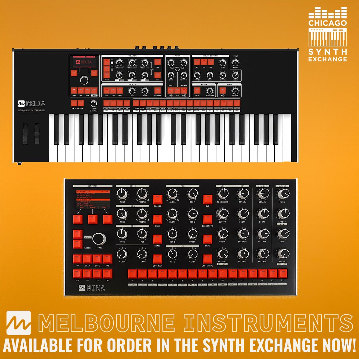 Just announced at Superbooth 2024 and available to pre-order now at Chicago Synth Exchange, Melbourne Instruments Delia is a motorized morphing polyphonic synthesizer! Pre-order new Melbourne Instruments at the Synth Exchange today! bit.ly/44JsJiH #MelbourneInstruments