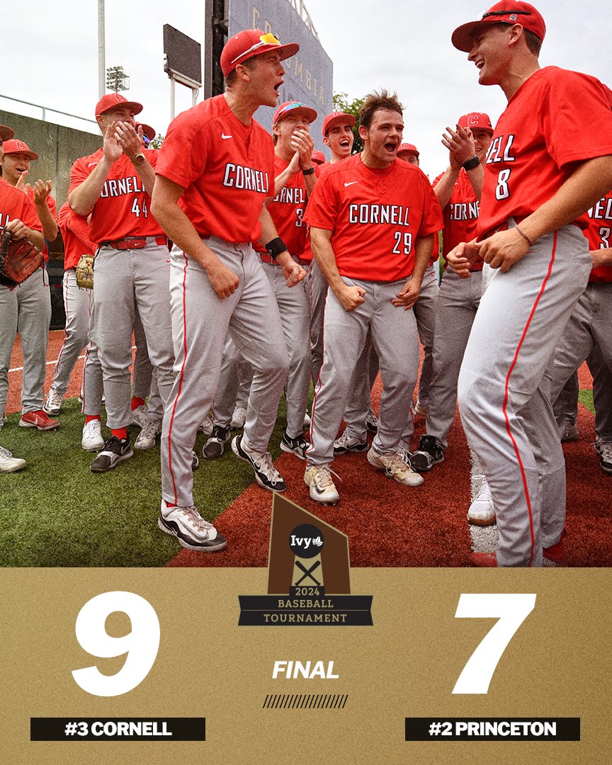 BIG RED ➡️ WINNER'S BRACKET. Luke Johnson hit a two-RBI single in the ninth inning to lift @CornellBaseball over Princeton 9-7 in Game 1 of the Ivy Tournament. 🌿⚾️