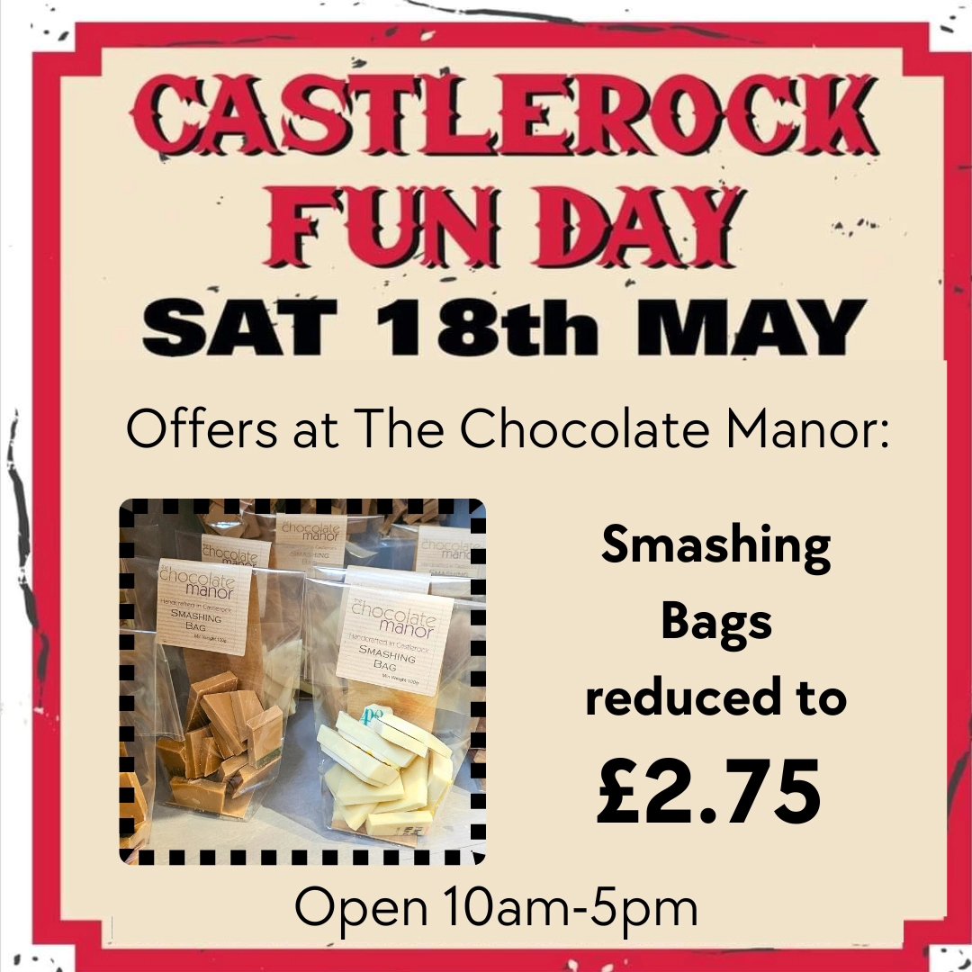 Tomorrow is your last chance to try our GIANT MALLOW CHOC POT as part of the Castlerock Fun Day! Pots will be available 10am-4pm along with our other special offers for this fabulous day in the village!