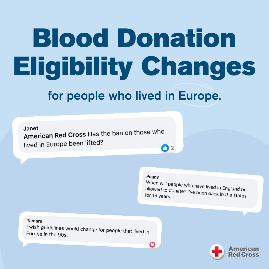 If you spent time in parts of Europe and were previously deferred from giving blood for potential mad cow disease exposure, blood donation eligibility has changed! Two years ago, the FDA updated its guidance to eliminate the deferral of donors previously considered to have