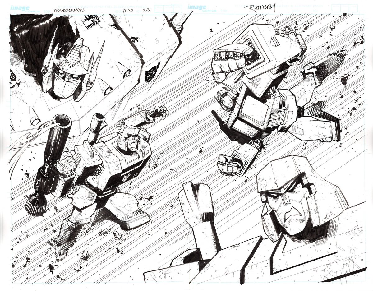 ENERGON UNIVERSE SPECIAL #1 p.2-3 original art double-page splash by @RyanOttley…SOLD! Megaton vs Optimus! Ottley art + DWJ story = all-time TF comic!

29/31 pieces we dropped for our big TF art event yesterday have sold…two pieces left, see them here!:

felixcomicart.com/newitems.asp