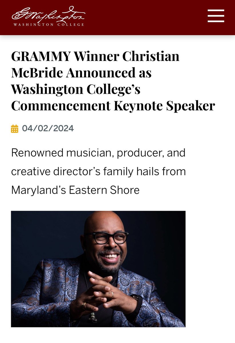 It is a great honor to be the keynote speaker for the commencement ceremony at @washcoll in Chestertown, MD on Sunday. 🙏🏾🙏🏾 washcoll.edu/live/news/Chri…