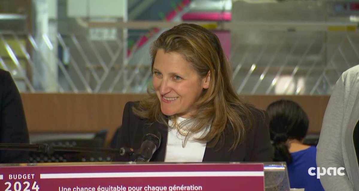 Freeland today touts the strength of Canada's economy and promotes the National School Food Program.