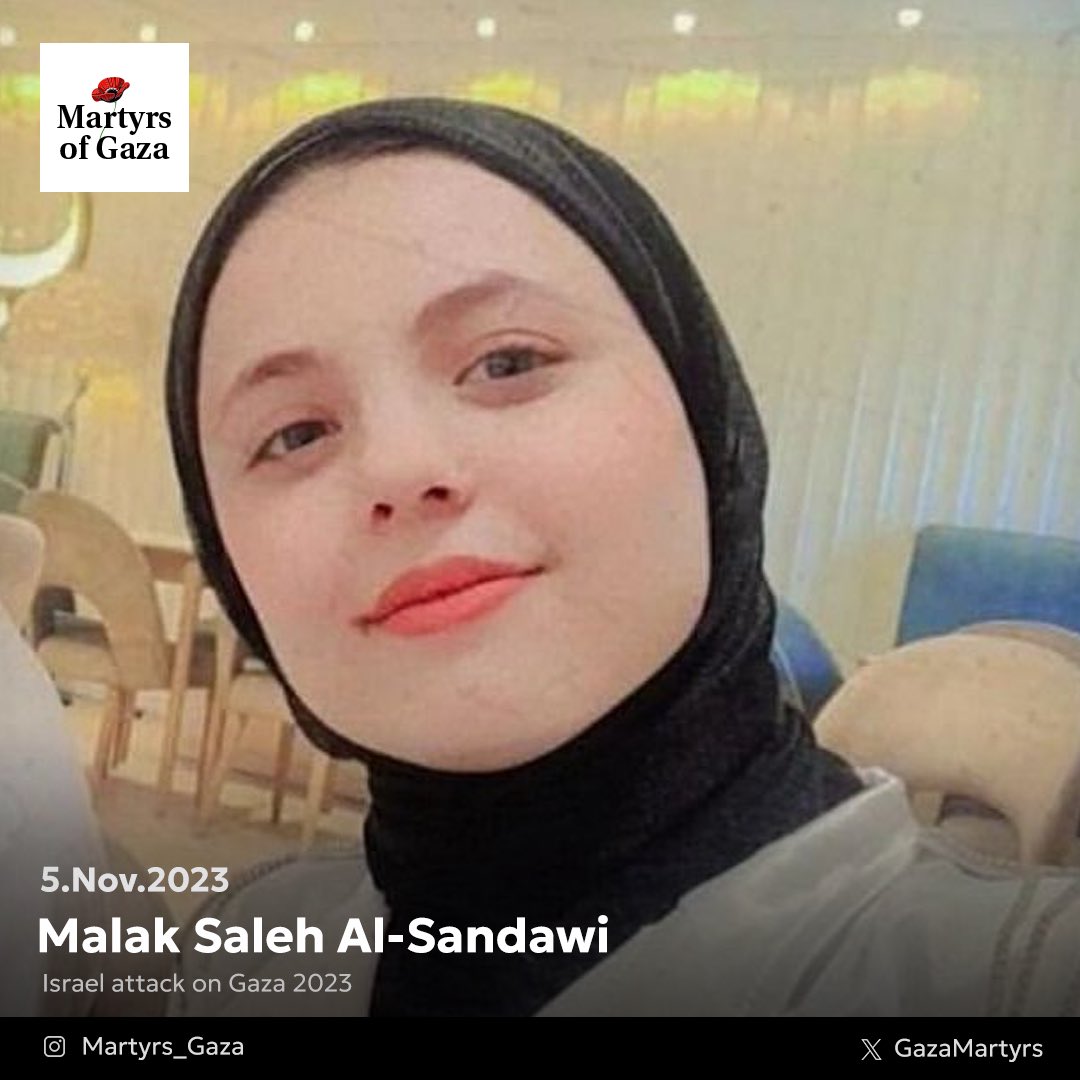 “Malak was my everything, and since her martyrdom, my heart has been shattered” The martyr, 'Malak Saleh Al-Sandawi,' was 17 years old and in high school. She dreamed of studying nursing and obtaining advanced degrees in the field. She was full of life and loved the sea very