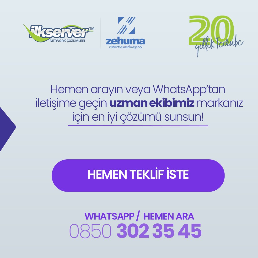 Kurumsal web siteni şimdi oluştur.. 

Mobil uyumlu, özel tasarım ve yazılım, hazır yapı web siteleri ile işinizi internete taşıyoruz! 

20 yıllık tecrübemiz ile sizinleyiz! 💪🏼

İhtiyacınız olan tüm dijital çözümler için buradayız 🤗

📞 Hemen Başvur: 0850 302 35 45 

#webtasarım