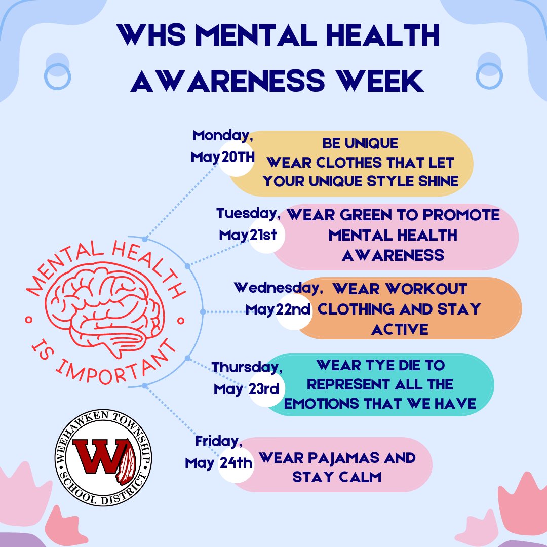 WHS Mental Health Awareness Week 5/20 - 5/24 @EricCrespoEDU @FAmato53 @al_orecchio @RobFerullo4 @StefanieCirill1 @WeehawkenHSPTO @bcalligy @MrsCullinane