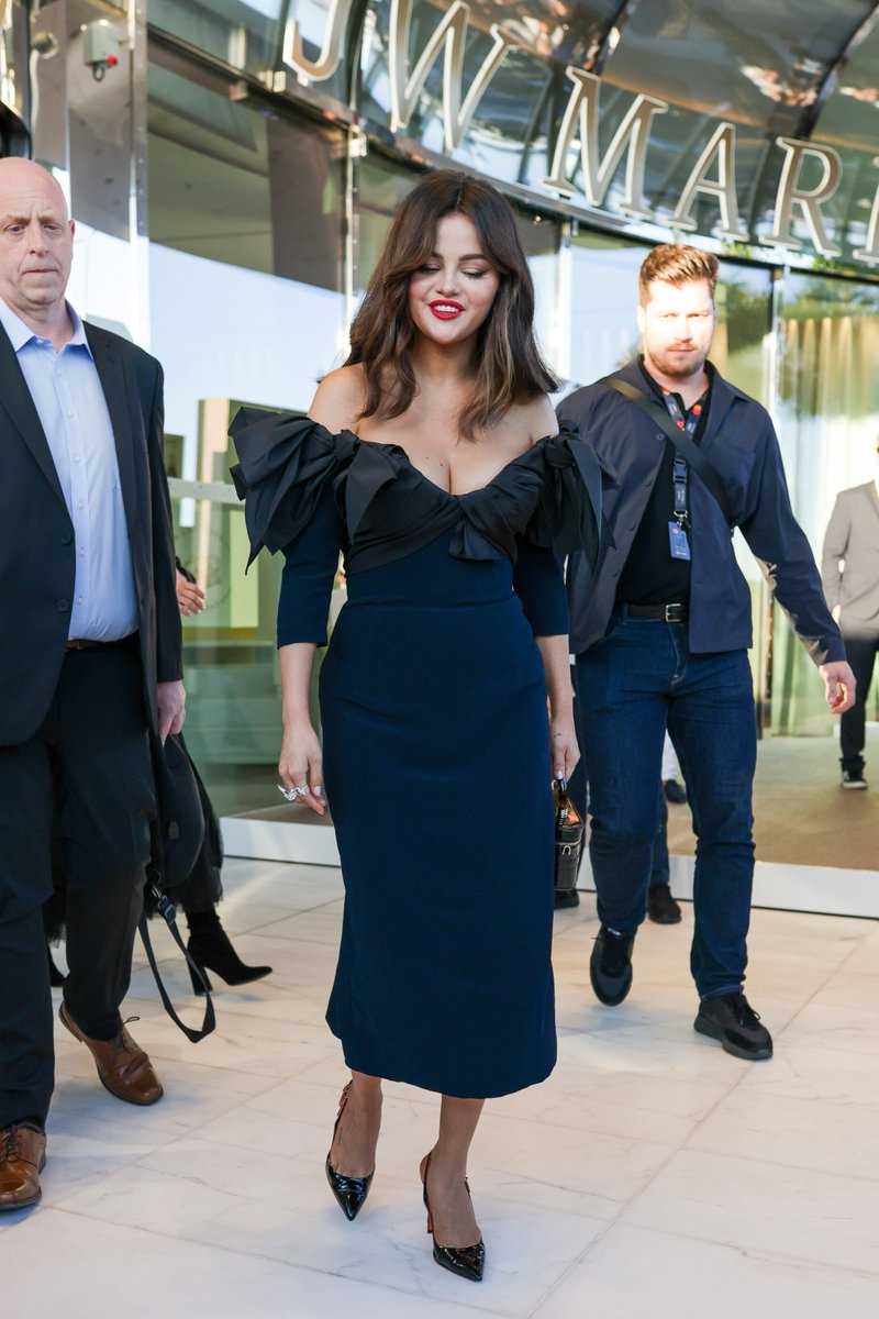 Selena Gomez steps out of the Marriott hotel in Cannes.
