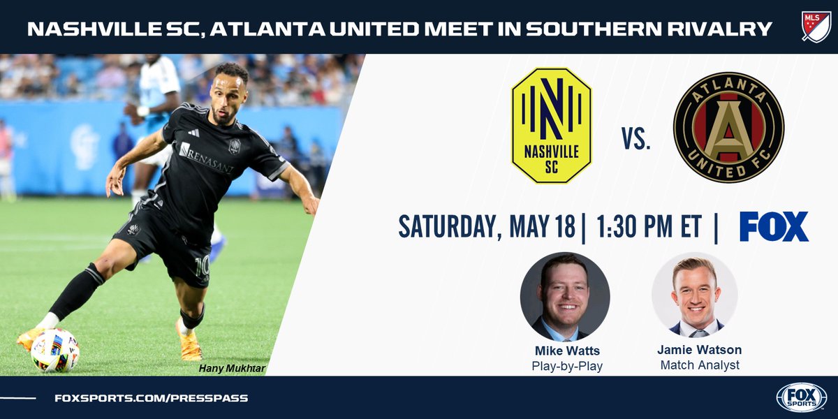Southern soccer rivals clash Saturday on FOX when @NashvilleSC hosts @ATLUTD starting at 1:30 PM ET. 🎙️: @MikeWattsOnAir & @jamiewatson77