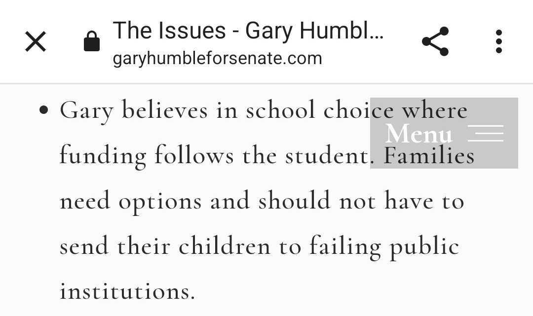 @FrankRizz0 @garyhumble @tennesseestands That guy ran on school choice but he lost his primary to someone who's championing the issue. Now he's against it.