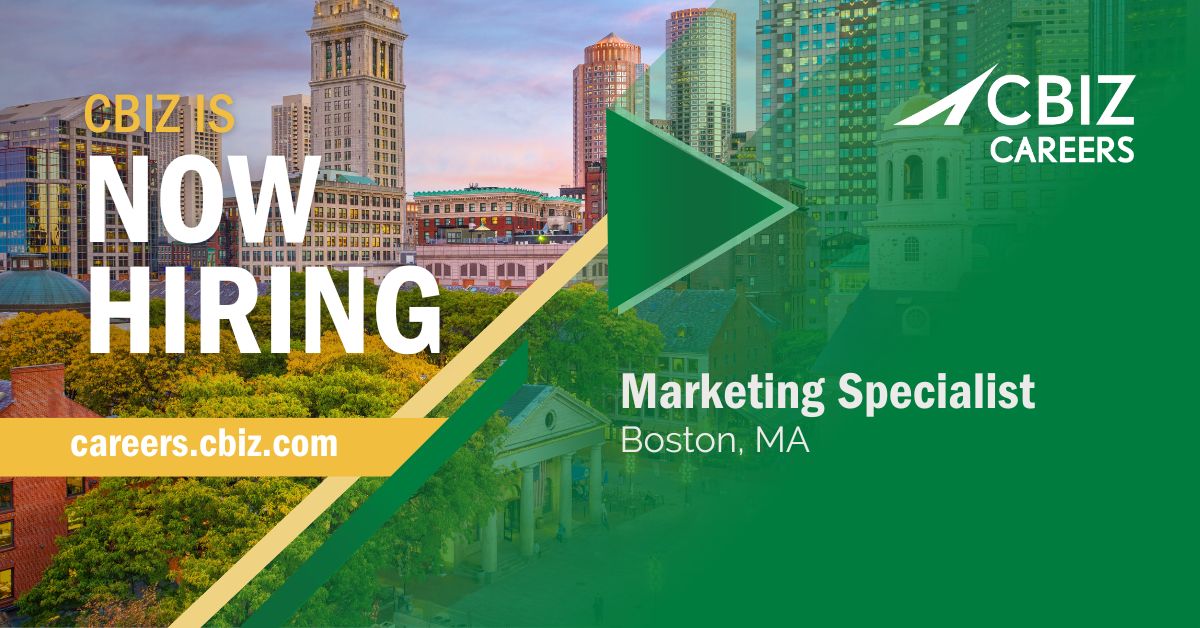 Do you have a passion for #marketing? ✨ We have an amazing opportunity for you to join our Corporate Marketing team as a Marketing Specialist in Boston, MA. What are you waiting for - apply! 👀
okt.to/LIhZ4s

#CBIZCareers #HiringNow #MarketingJobs