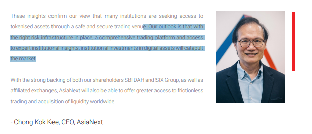 Chong Kok Kee, CEO, AsiaNext is absolutely correct in his statement.

What do you think he means when he says a secure trading venue?

What do you think he means when he says access to LIQUIDTY WORKWIDE?

#DEX $XRP $XLM #Metaco #Zodia #Ripple #Stellar