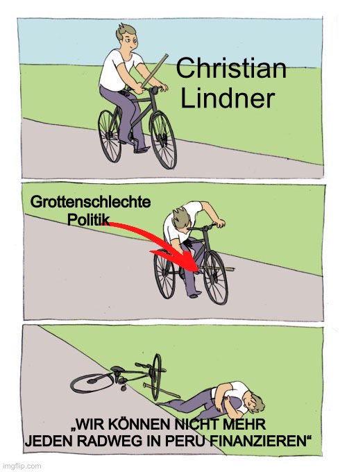 Wie Lindner und Deutschlands Bürgerliche (= rechte) Mitte über den Radwegen Perus schippern