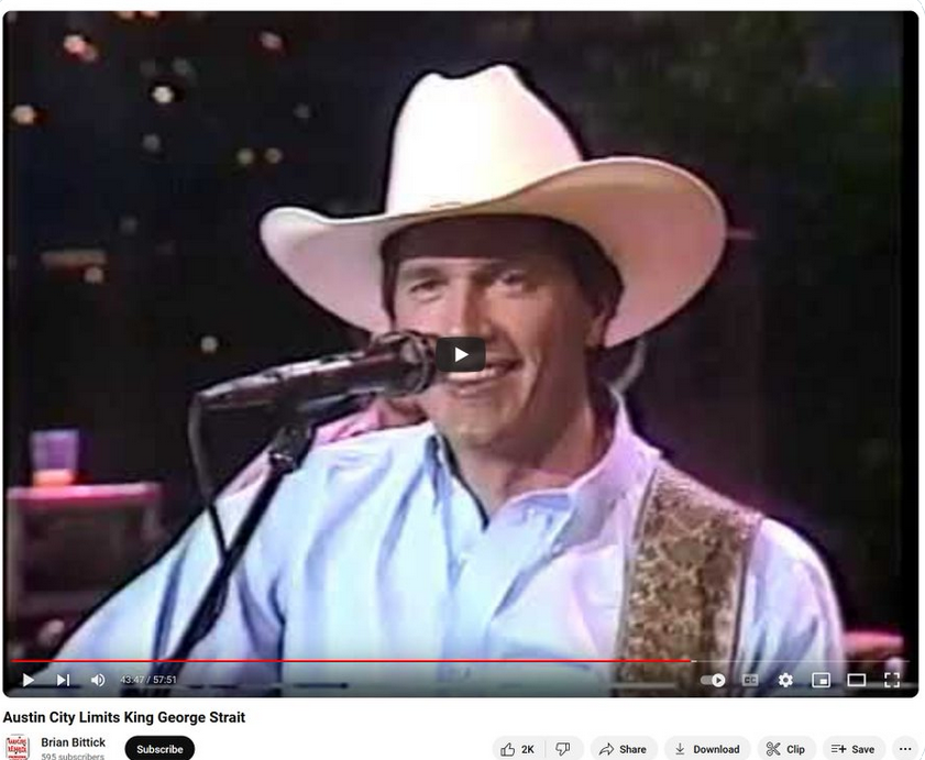 Throwback George Strait, 1989 Austin City Limits. 
My favorite, Amarillo by Morning, at 41 mins.
tinyurl.com/29t36kw8 
#CountryMusic #GeorgeStrait #AustinCityLimits