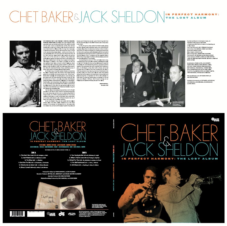 It seems that Zev Feldman's Jazz Detective label has just dropped  another bombshell: 'In Perfect Harmony: The Lost Album.' This gem from  1972, featuring Chet Baker and Jack Sheldon, is the real deal, just  unearthed from the depths of musical history.