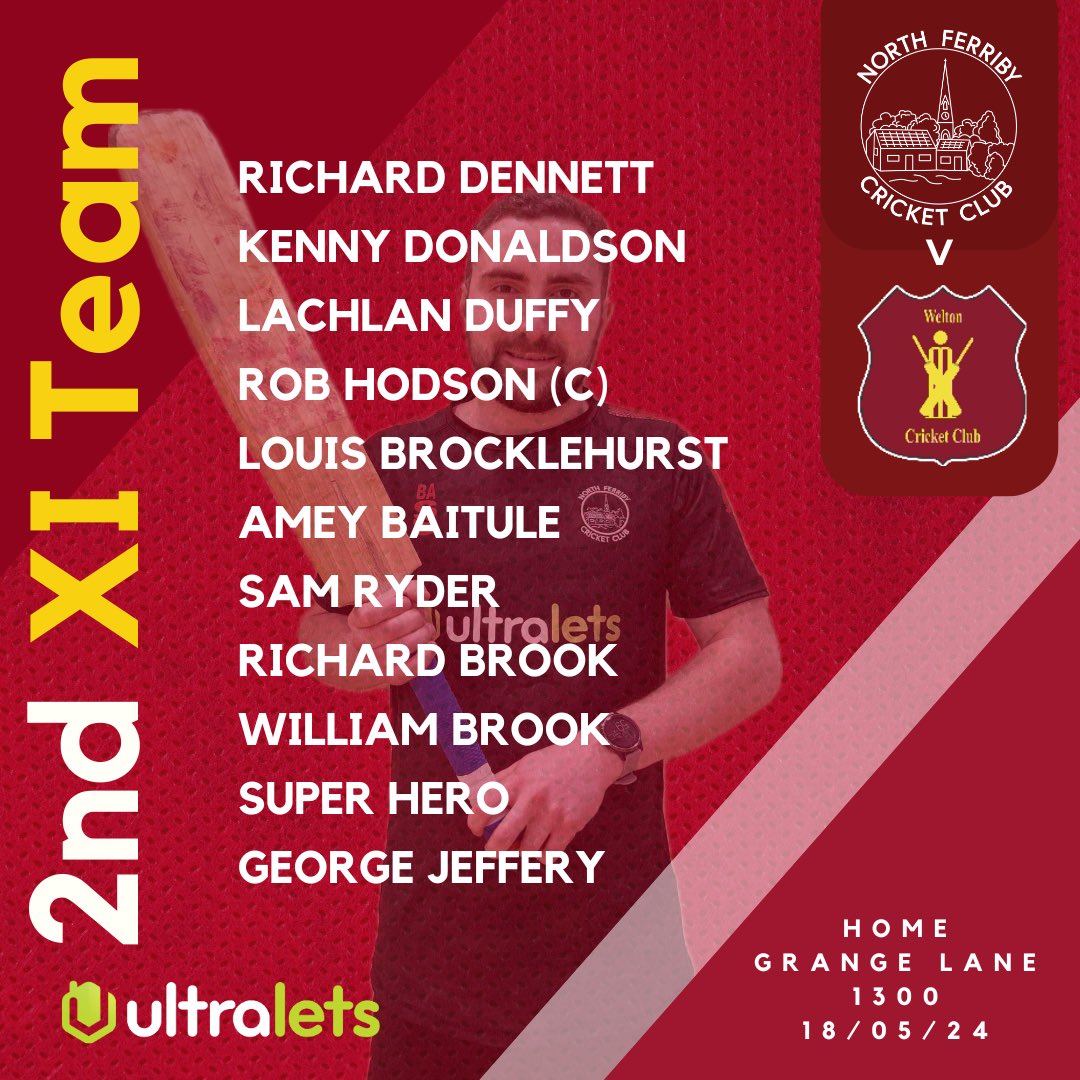 Here’s how the two teams line up this weekend 📋

The 1st XI travel to Driffield on Saturday with the 2nd XI hosting Welton on Sunday 🏏 

Go well gents 👏🏻