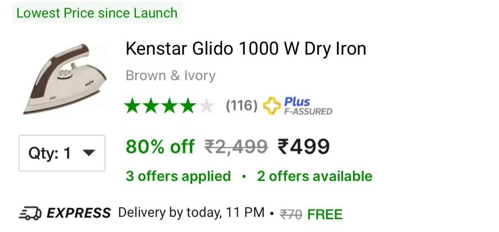 Kenstar 1000W Dry Iron for ₹499

fktr.in/FhOfQ14