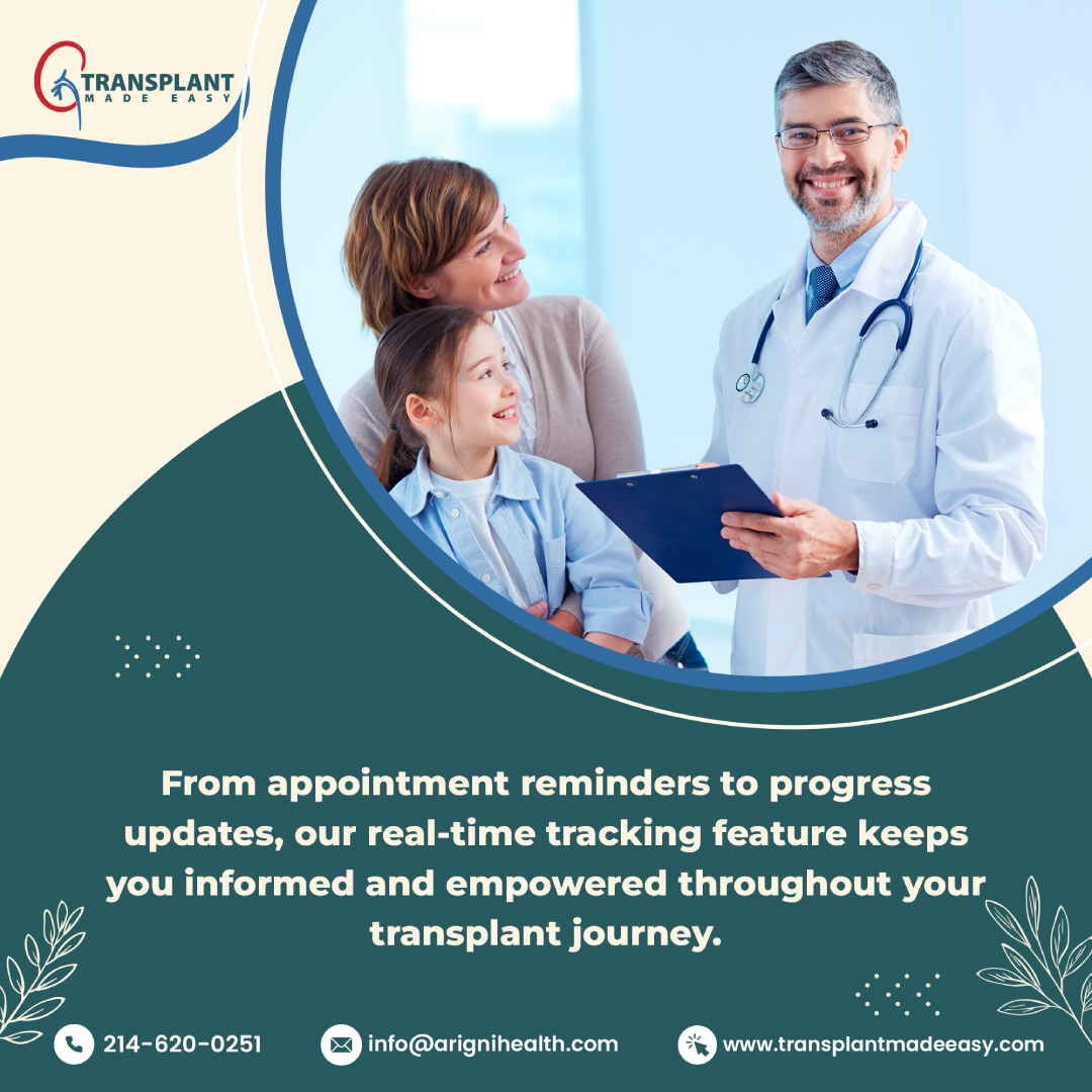 With our mobile app, you'll always know what's next and how far you've come.   Join us today. Phone: +1 (214)-620-0251 Email: info@arignihealth.com Website: transplanmadeeasy.com #Empowerment #TransplantJourney #RealTimeUpdates