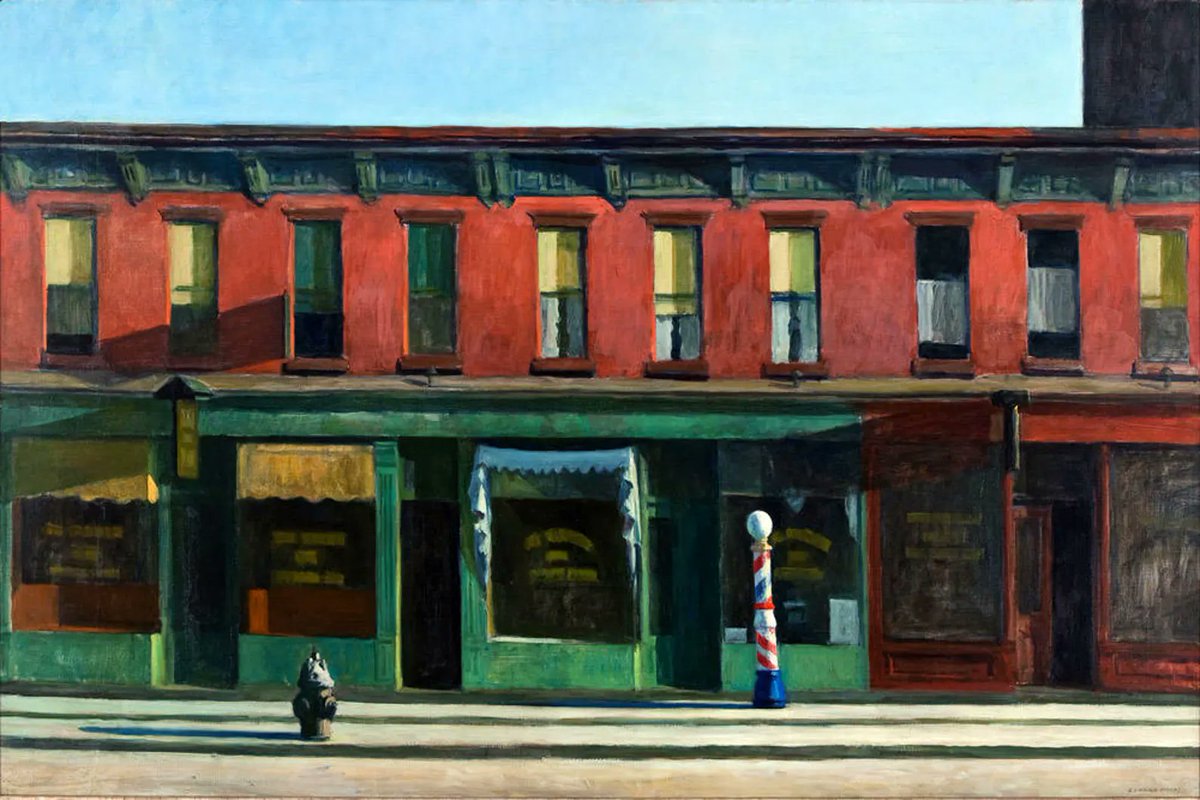 @JoyceCarolOates I have NO idea why, but this painting by Hopper is probably my all time favorite work of art. It's title is 'Early Sunday Morning'