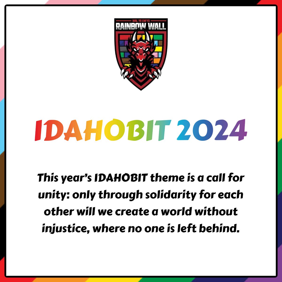 Today is International Day Against Homophobia, Biphobia and Transphobia On #IDAHOBIT 2024, we stand united for our Welsh football #LGBTQ+ family and our allies. Together, we will champion inclusion and support for all. #WeBelong ❤️🏴󠁧󠁢󠁷󠁬󠁳󠁿
