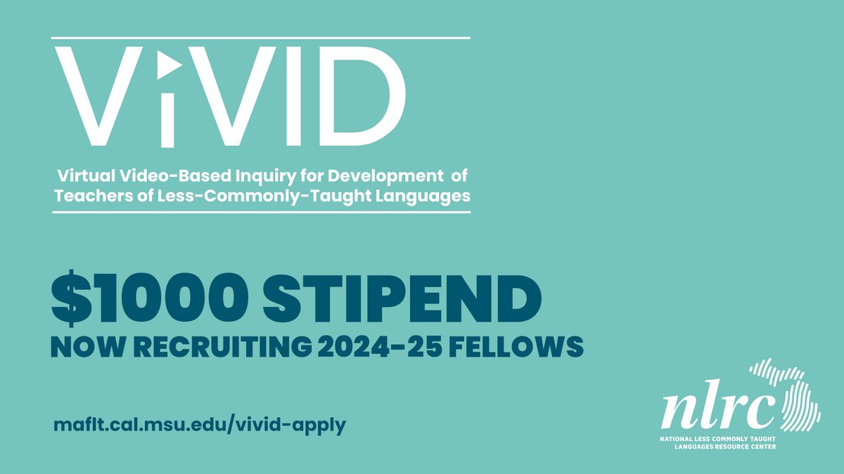 Time is running short! Apply to be a ViVID fellow this year to receive a stipend and further your language teaching experiences! Apply between 6/1and 7/15 for priority consideration! More info here maflt.cal.msu.edu/vivid/ and app link here maflt.cal.msu.edu/vivid-apply/