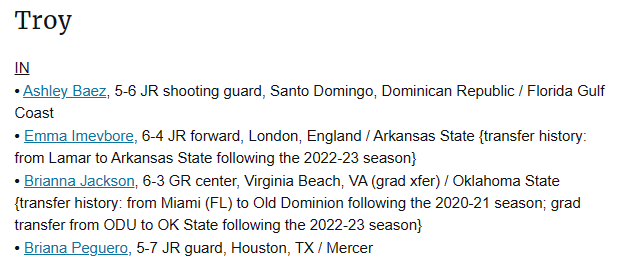 Oklahoma State WBB grad transfer Brianna Jackson (6-3 GR center, Virginia Beach, VA) has landed at Troy, their 4th portal pickup wbbblog.com/womens-basketb… Their 2024-25 roster is complete: 9 newcomers, including 5 juco transfers; see the 2024 commits page: wbbblog.com/2024-womens-ba…