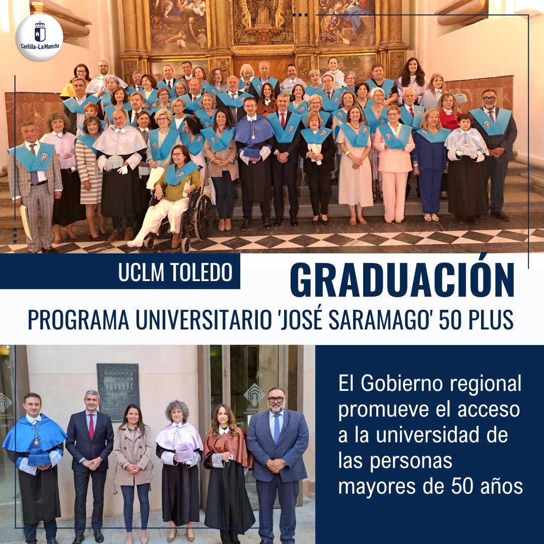 👩‍🎓La consejera de @BienestarCLM @GarciaTorijano felicita a los 42 graduados del curso académico 23/24 del Programa Universitario 'José Saramago' 50plus de la @uclm_es de Toledo 👉Son 1.127 personas matriculadas en el programa en los 5 campus donde se desarrolla el programa #CLM