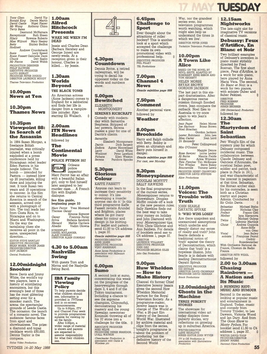 TV1988: Here's what was on TV on this day back in 1988 (Tuesday) 17 May 1988. Any favourites / memories here