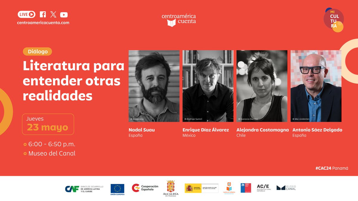 🌎📚Acompaña a @Nadal_Suau 🇪🇸, Enrique Díaz Álvarez 🇲🇽, @alecostama 🇨🇱 en este diálogo con Antonio Sáez Delgado 🇪🇸 para conversar sobre el poder de la literatura para descubrir y entender mundos. 🎦 Transmisión en vivo