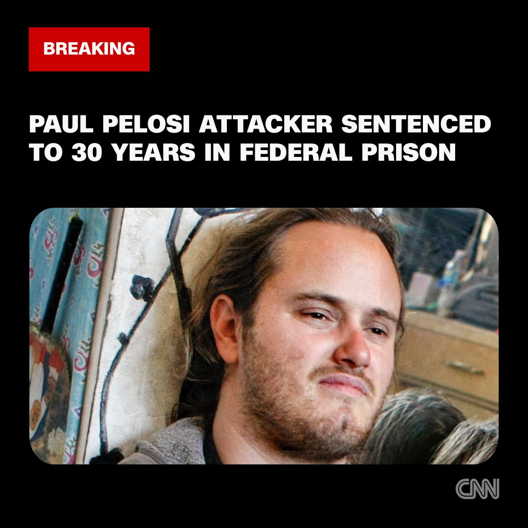 A federal judge has sentenced David DePape, the man convicted of attacking Speaker Emerita Nancy Pelosi's husband, Paul, to 30 years in prison. cnn.it/4aFZa2Z