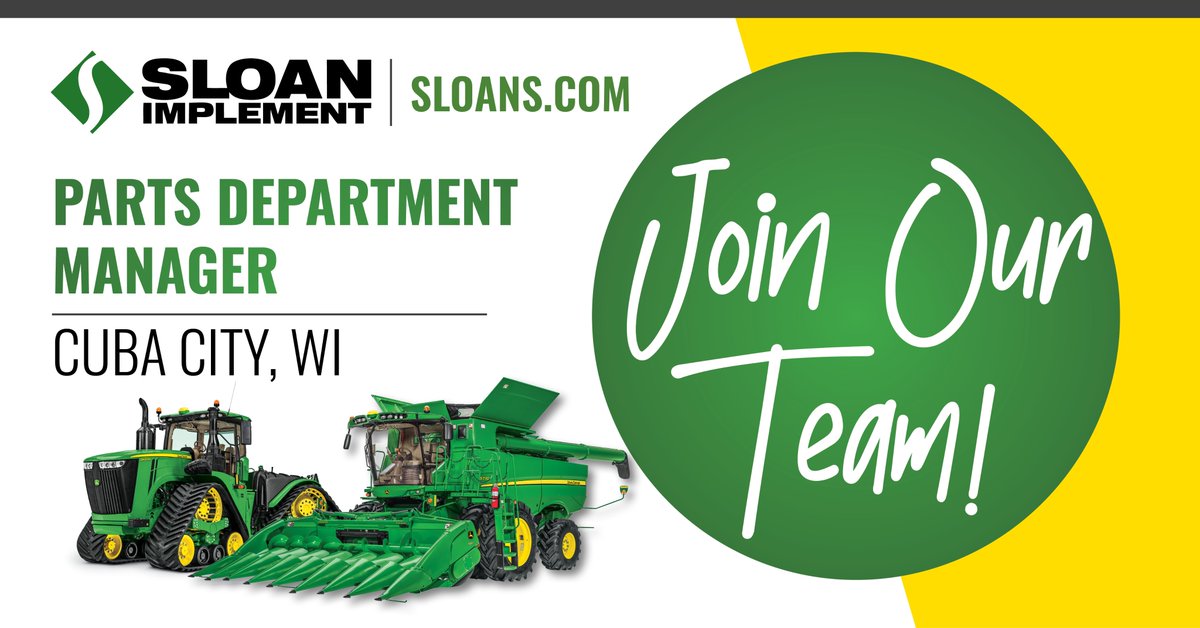 We have a Parts Manager position open at our Cuba City, WI location! Think you might be perfect for the job? Fill out an application on our website at bit.ly/3K9yIDX! #johndeere #partsmanager #sloans #sloanimplement #careerinag #jobs #career #wisconsin #cubacity