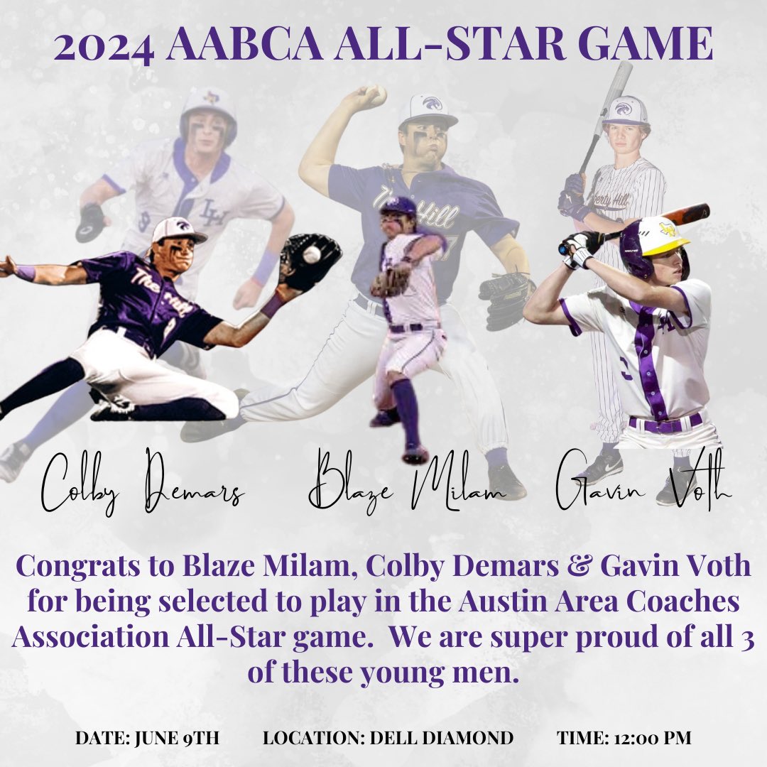 Coach Creek, M. Ed. (@coachcreek10) on Twitter photo Super proud of these 3 young men & I can’t wait to watch them represent THE HILL one more time on June 9th at The Dell Diamond. <a href="/milam_blaze/">Blaze Milam</a> <a href="/colby_demars9/">colby demars</a> <a href="/gavin_voth/">Gavin Voth</a> ,can’t thank you enough for all you have done for Liberty Hill Baseball. Much Love..
<a href="/LibertyHillBB/">LibertyHillBaseball</a>
#WinTheDay Super proud of these 3 young men & I can’t wait to watch them represent THE HILL one more time on June 9th at The Dell Diamond. <a href="/milam_blaze/">Blaze Milam</a> <a href="/colby_demars9/">colby demars</a> <a href="/gavin_voth/">Gavin Voth</a> ,can’t thank you enough for all you have done for Liberty Hill Baseball. Much Love..
<a href="/LibertyHillBB/">LibertyHillBaseball</a>
#WinTheDay