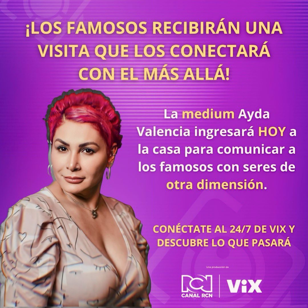 La médium Ayda Valencia ingresará a #LaCasaDeLosFamososCol para darles mensajes inesperados a los famosos. 🫢 Conéctate al 24/7 de #ViXPremium y vive esta experiencia de otra dimensión EN VIVO y sin ediciones. bit.ly/49Khac8