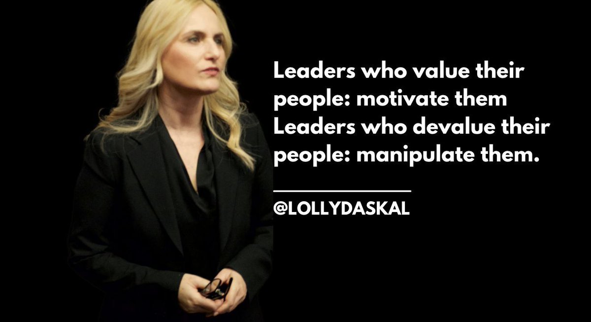 Leaders who value their people: motivate them 
Leaders who devalue their people: manipulate them. ~ @LollyDaskal bit.ly/3AlMy0Y  #Leadership #Management #TedTalk #HR #LeadFromWithin #Tedx #Speaker