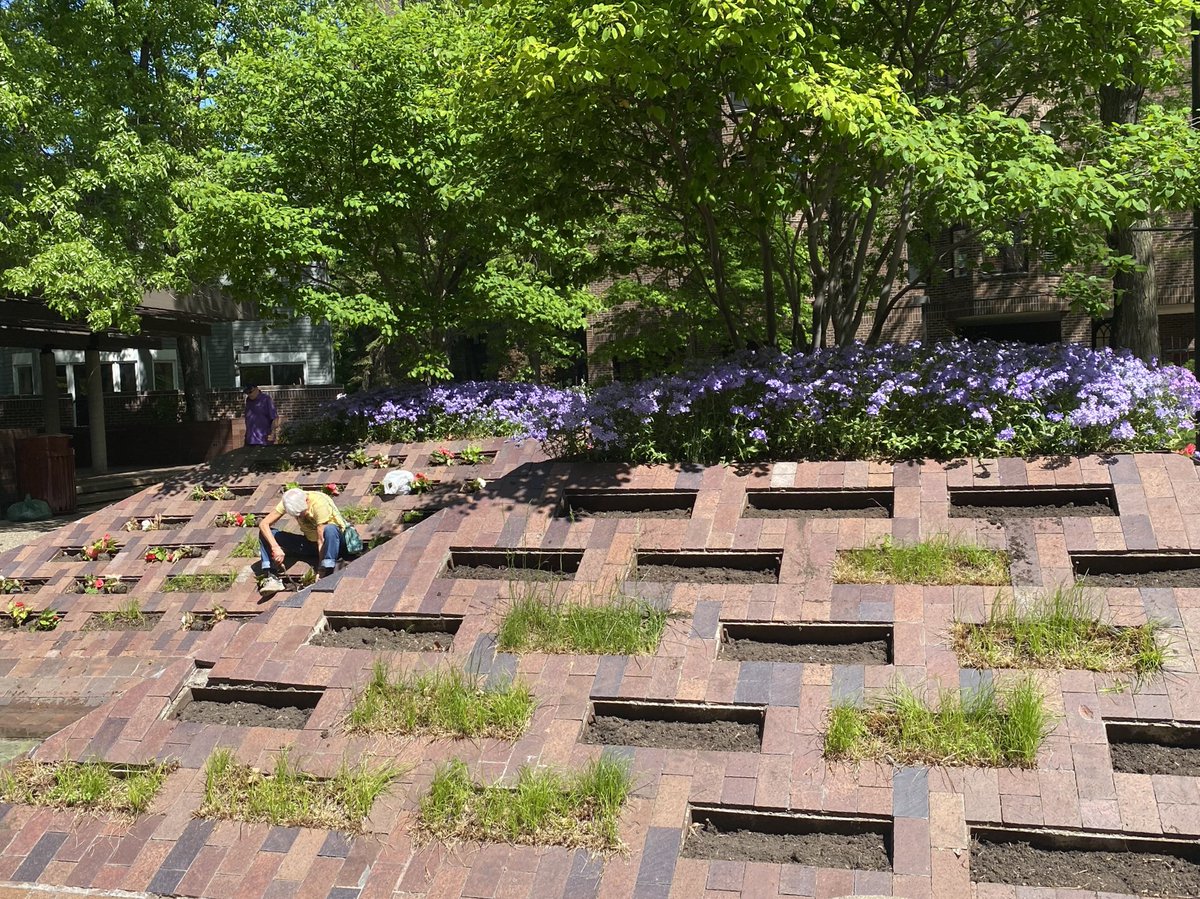 fountain is on and so many volunteer gardeners were out this morning putting in new flowers and plants, loring greenway is so back