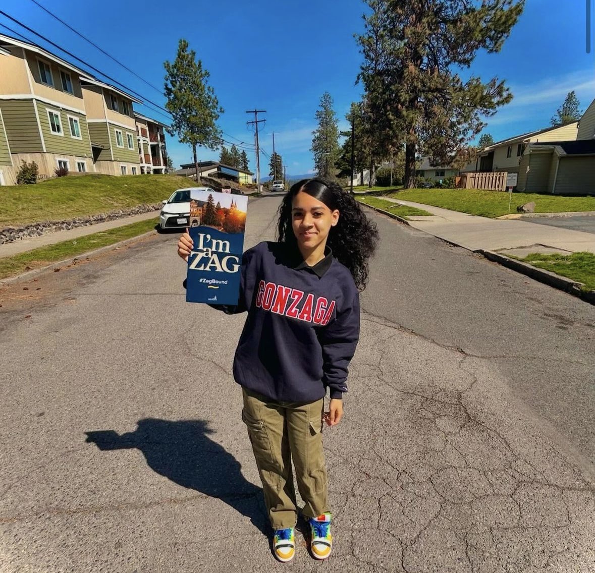Our #ZagBound round-one sweatshirt winner! Congrats Leeyah! Continue to share your Gonzaga Acceptance using the hashtag #ZagBound and tagging us on social. YOU could be the next Zag sweatshirt winner! 🥳❤️💙