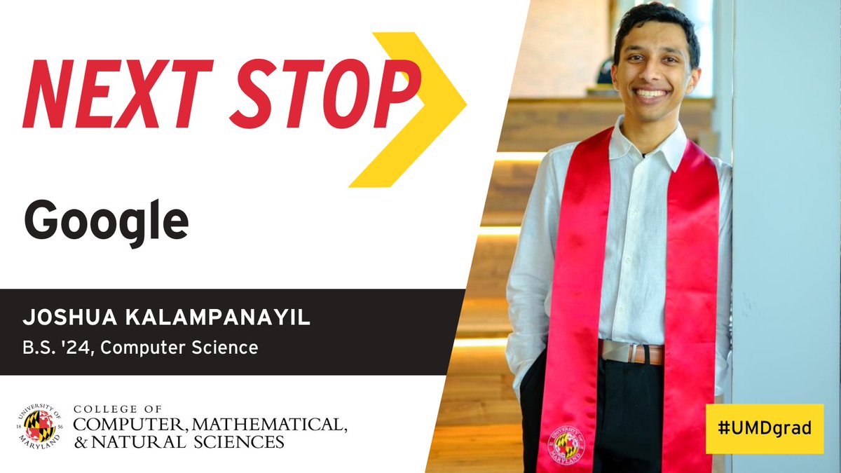 .@umdcs senior Joshua Kalampanayil's next stop is @Google, where he'll be starting after graduation as a #ProductManager! Joshua was selected to speak at our Undergraduate Commencement Ceremony—read more: go.umd.edu/ugrad-speakers… #UMDgrad
