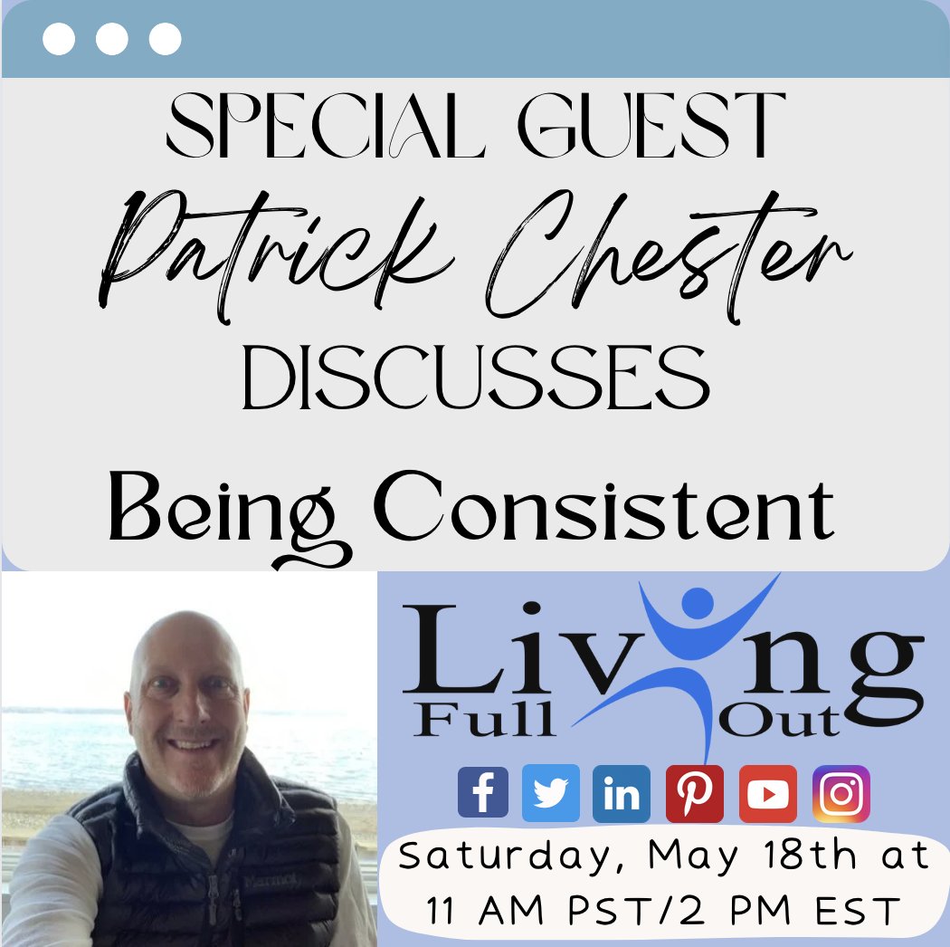 This Saturday May 18th at 11 am PST/2 pm EST, the #LivingFullOutShow will be joined by inspirational guest #PatrickChester. Patrick battled addiction and struggled to keep it hidden. Tune in to hear about how he turned his life around after jail at livingfullout.com/radio-show.